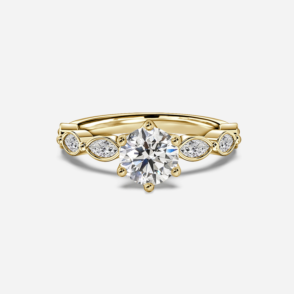 round diamond ring in gold with diamonds