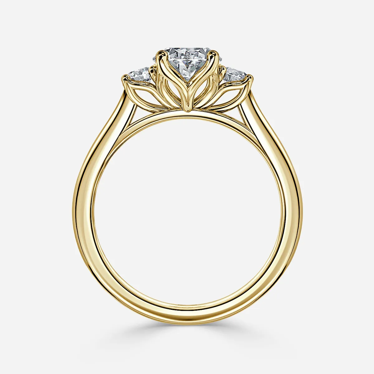 three stone diamond ring in gold with diamonds