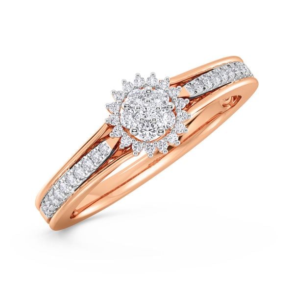 round diamond ring in gold with diamonds