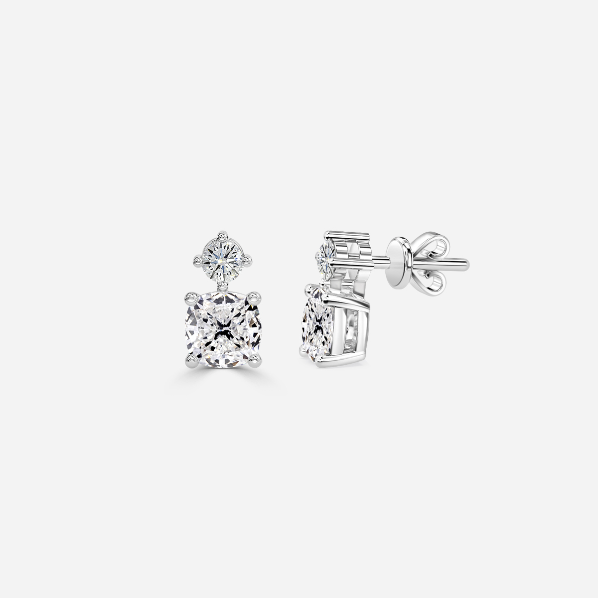 cushion diamond earrings in gold with diamonds
